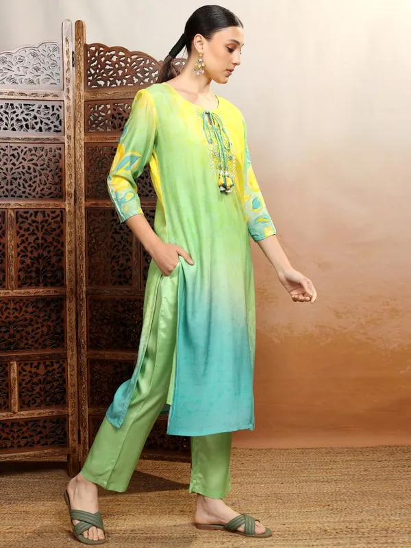 Vishudh Women Green Women Kurta With Trousers And Dupatta