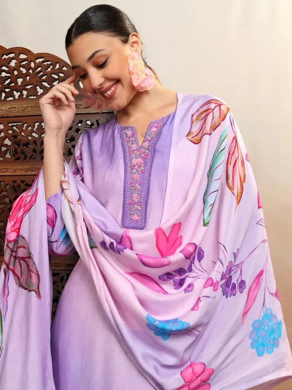 Vishudh Women Purple Women Kurta With Trousers And Dupatta