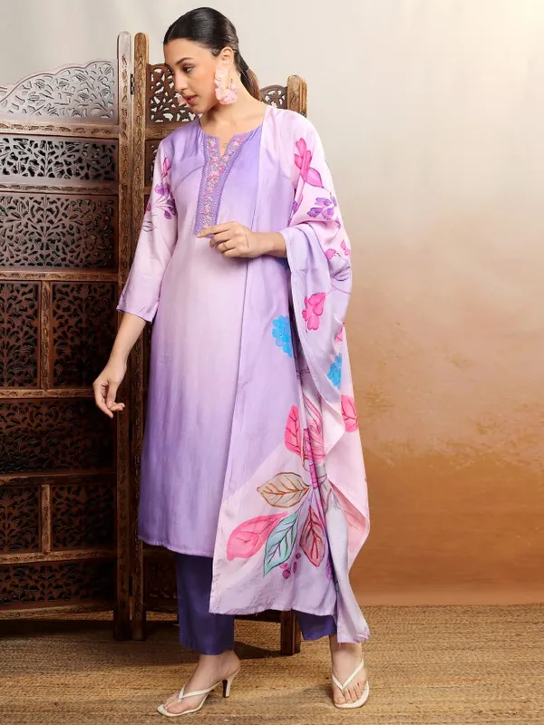 Vishudh Women Purple Women Kurta With Trousers And Dupatta
