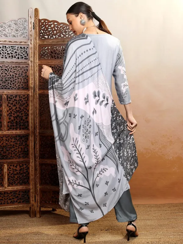 Vishudh Women Grey Women Kurta With Trousers And Dupatta