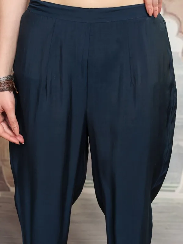 Vishudh Women Teal Embroidered Kurta With Trouser And Dupatta