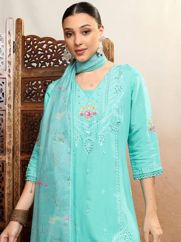 Vishudh Women Blue Women Kurta With Trousers And Dupatta