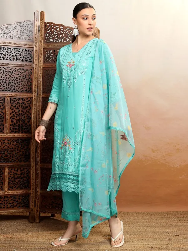 Vishudh Women Blue Women Kurta With Trousers And Dupatta