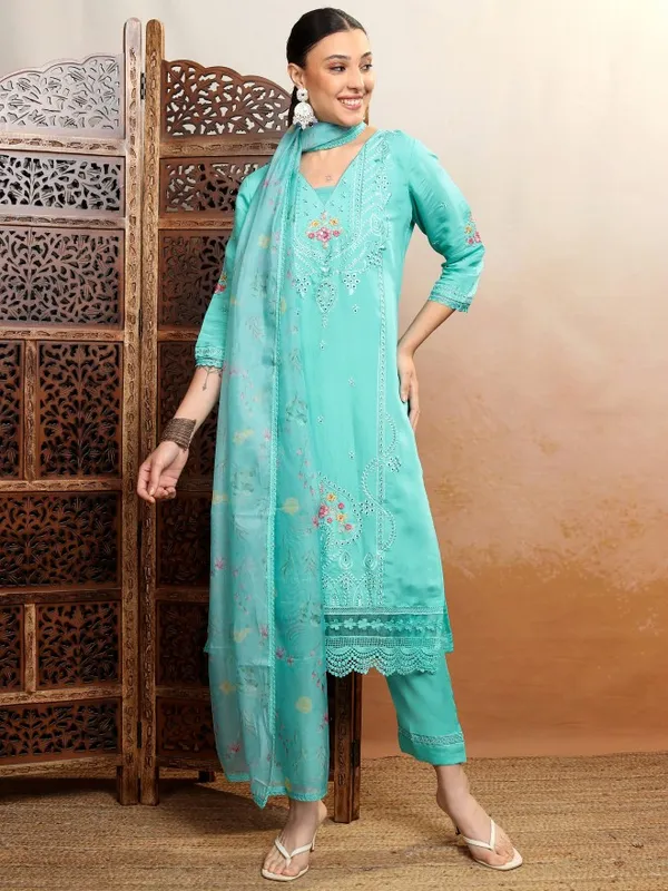 Vishudh Women Blue Women Kurta With Trousers And Dupatta
