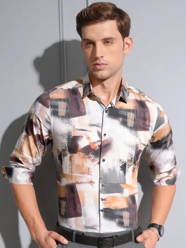 Locomotive Premium Men Multi Color Satin Printed Occasion Shirt