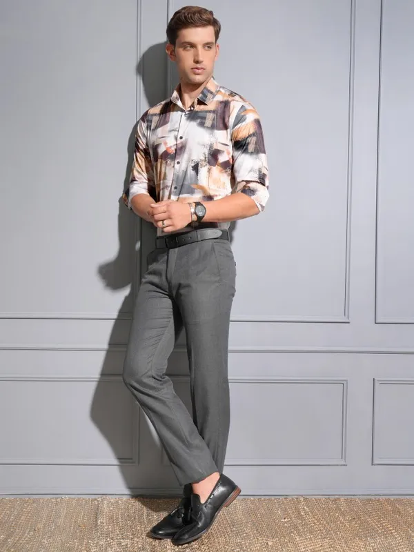 Locomotive Premium Men Multi Color Satin Printed Occasion Shirt