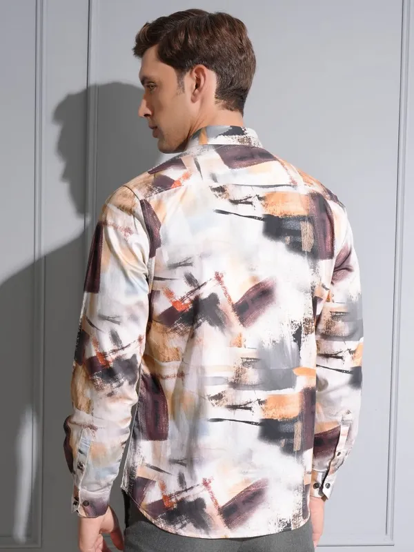 Locomotive Premium Men Multi Color Satin Printed Occasion Shirt