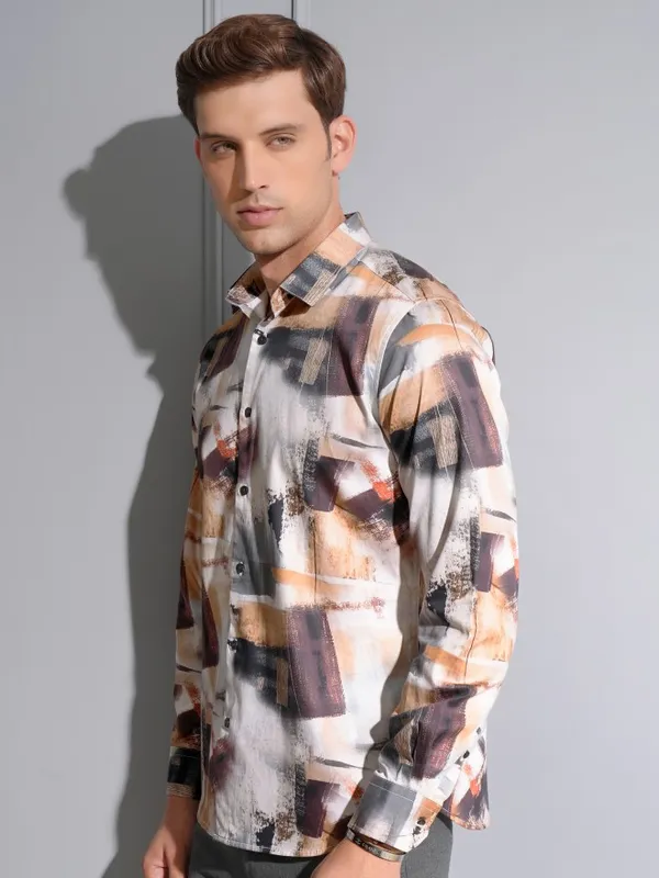 Locomotive Premium Men Multi Color Satin Printed Occasion Shirt