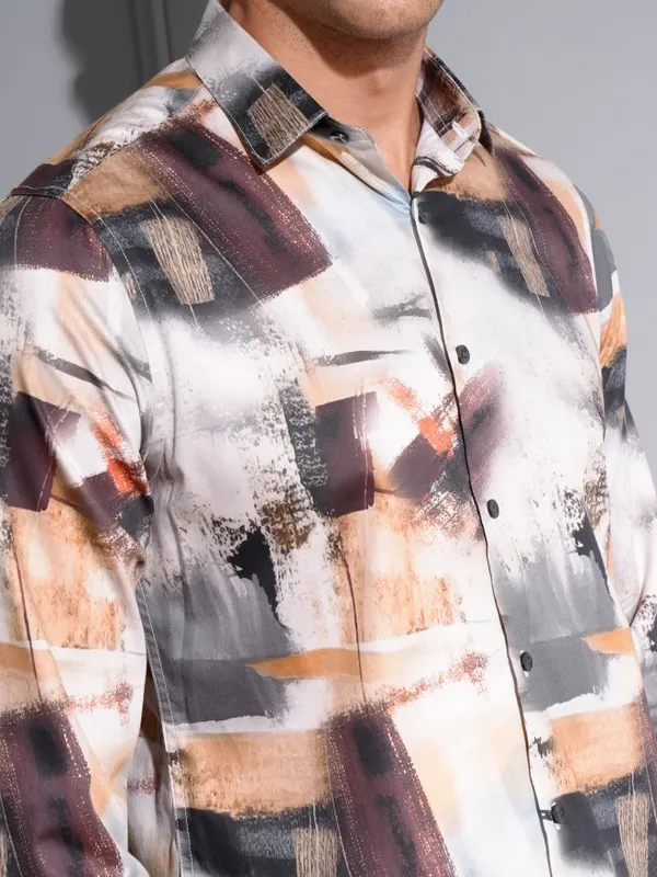 Locomotive Premium Men Multi Color Satin Printed Occasion Shirt