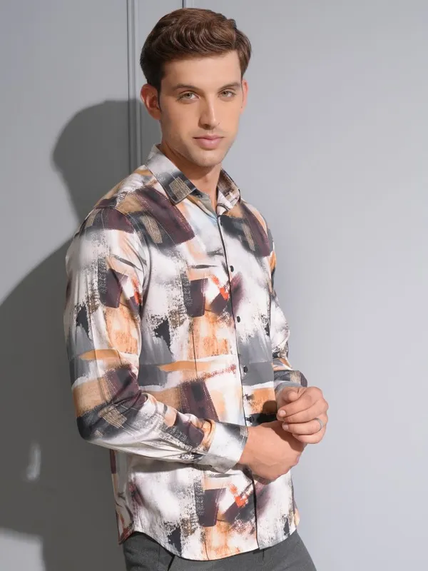 Locomotive Premium Men Multi Color Satin Printed Occasion Shirt