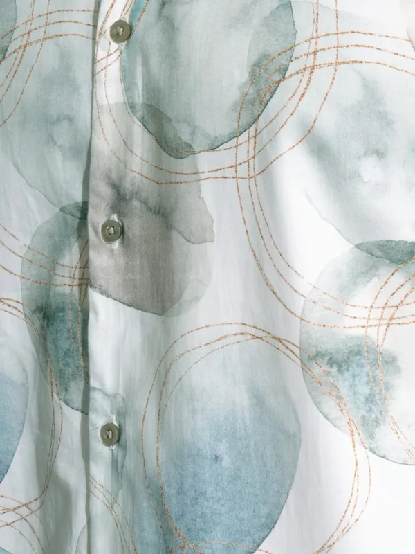 Locomotive Men Premium White & Teal Satin Printed Party Shirt