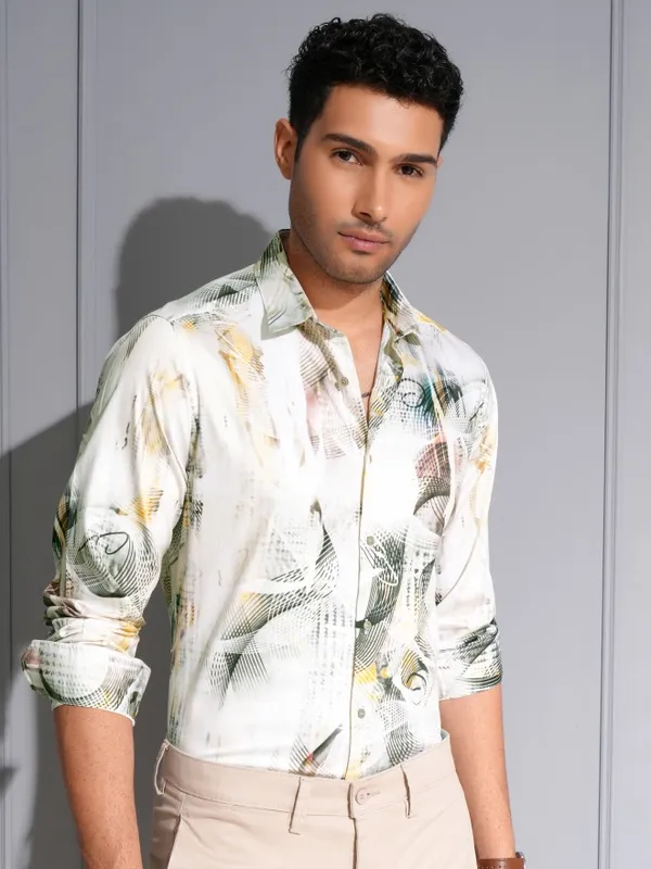 Locomotive Men Premium Multi Color Satin Printed Party Shirt