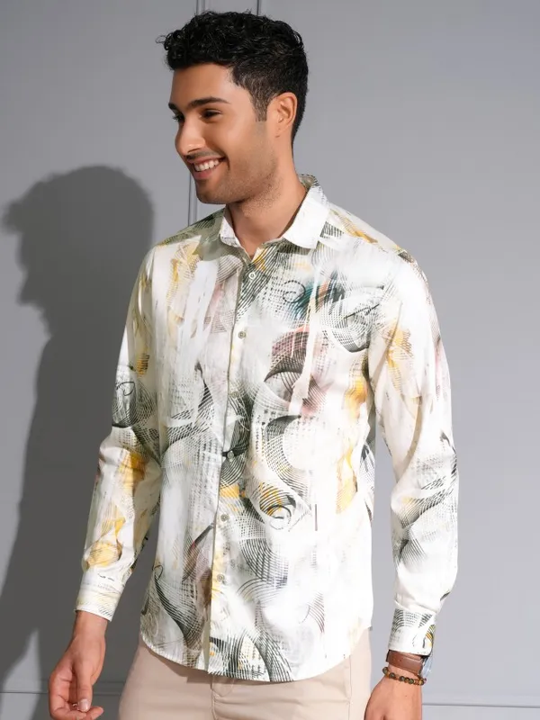 Locomotive Men Premium Multi Color Satin Printed Party Shirt