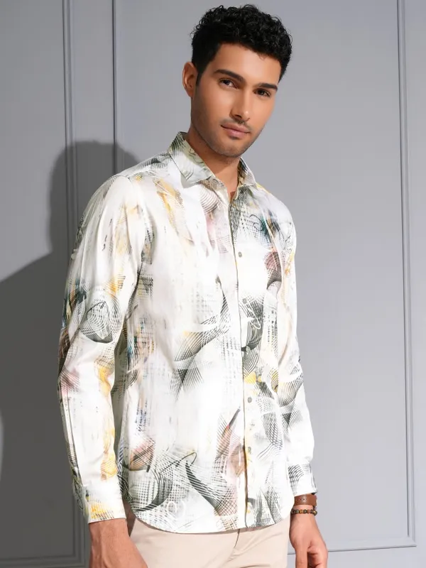 Locomotive Men Premium Multi Color Satin Printed Party Shirt