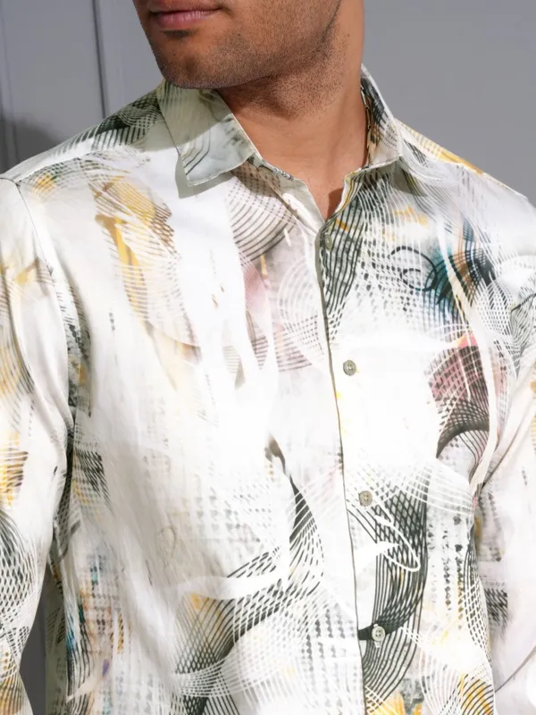 Locomotive Men Premium Multi Color Satin Printed Party Shirt
