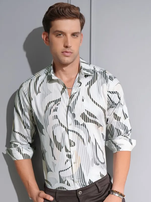 Locomotive Premium Men Multi Color Satin Printed Occasion Shirt