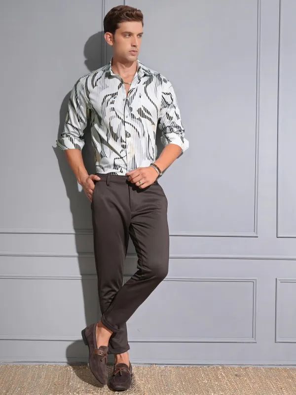 Locomotive Premium Men Multi Color Satin Printed Occasion Shirt