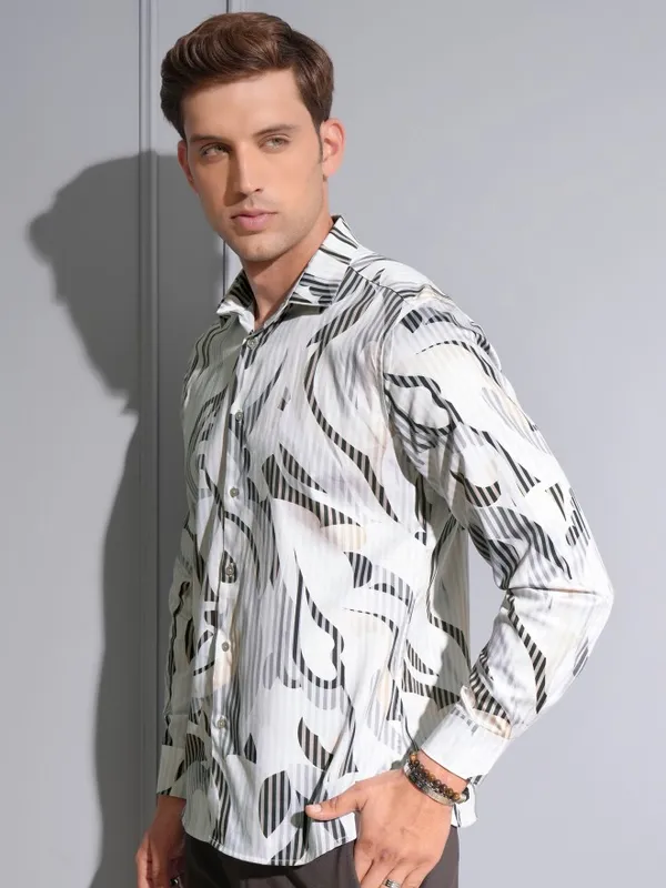 Locomotive Premium Men Multi Color Satin Printed Occasion Shirt