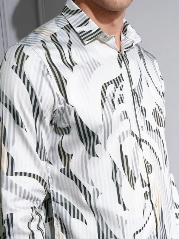 Locomotive Premium Men Multi Color Satin Printed Occasion Shirt