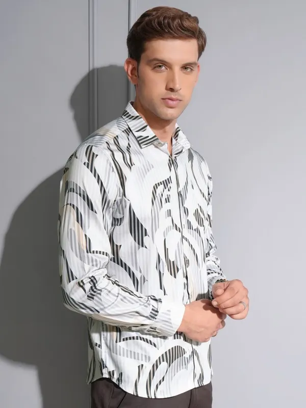 Locomotive Premium Men Multi Color Satin Printed Occasion Shirt