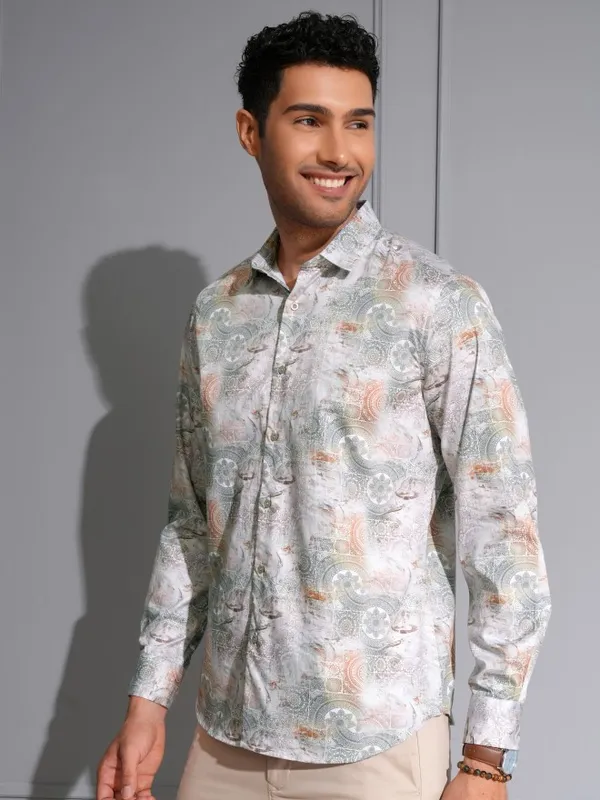 Locomotive Men Premium Multi Color Satin Printed Party Shirt