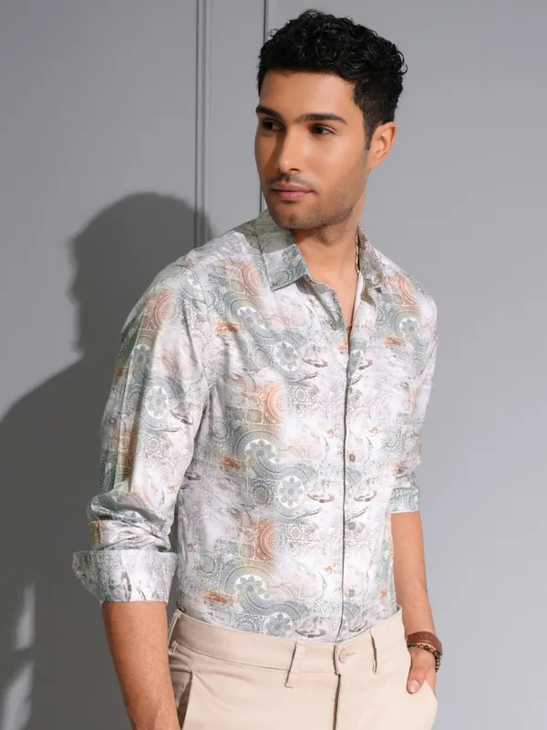 Locomotive Men Premium Multi Color Satin Printed Party Shirt