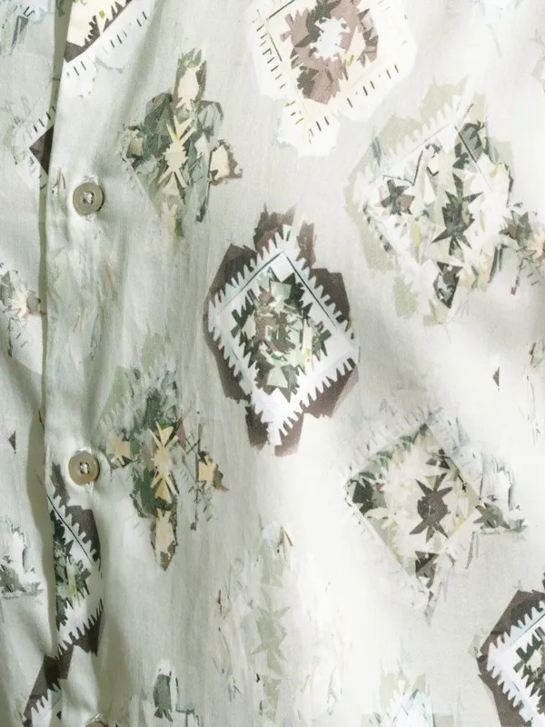 Locomotive Men Green Printed Slim Fit Casual Shirt