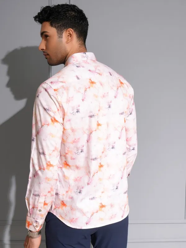 Locomotive Men Premium Light Pink Satin Printed Party Shirt