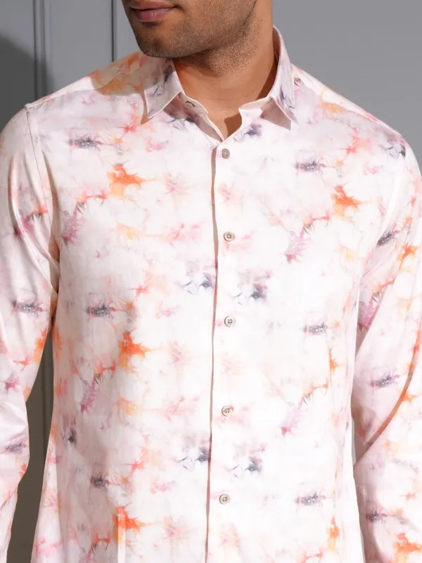 Locomotive Men Premium Light Pink Satin Printed Party Shirt