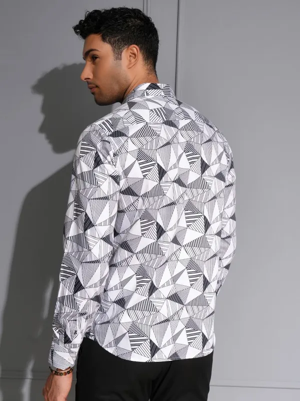 Locomotive Men Premium White/Black Satin Printed Party Shirt