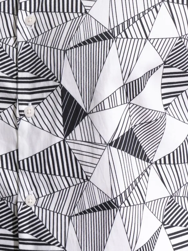 Locomotive Men Premium White/Black Satin Printed Party Shirt