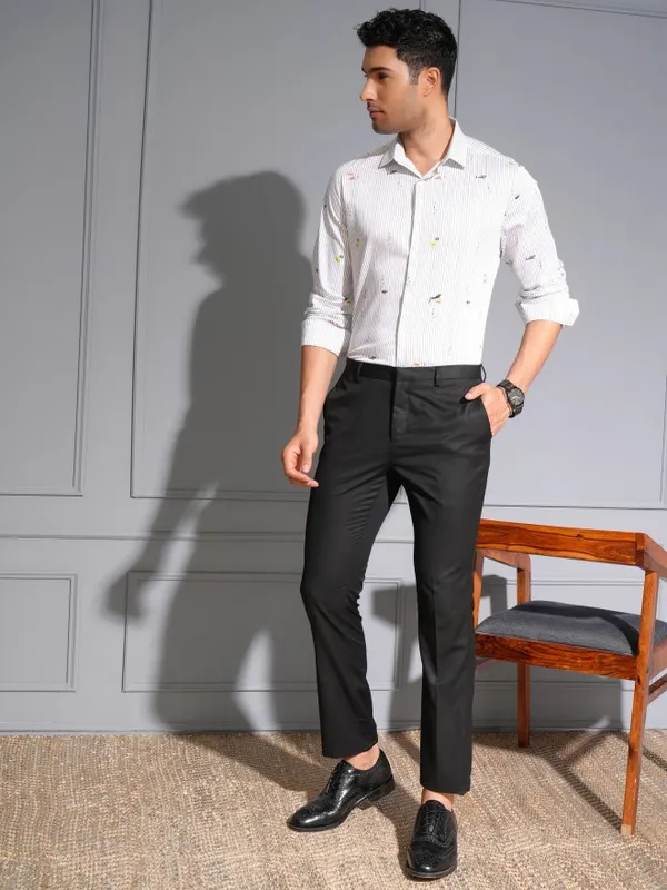 Locomotive Men Premium White/Black Satin Printed Party Shirt