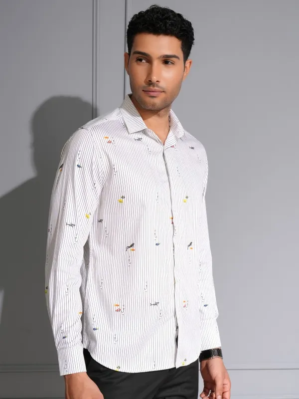 Locomotive Men Premium White/Black Satin Printed Party Shirt