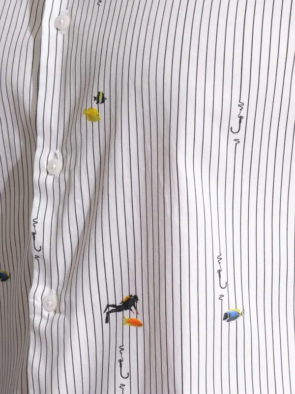 Locomotive Men Premium White/Black Satin Printed Party Shirt