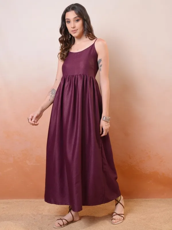 Vishudh Women Maroon Solid Maxi Dress