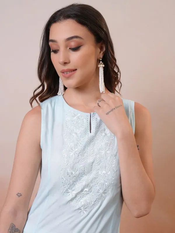 Vishudh Women Blue Embroidered A-Line Kurta