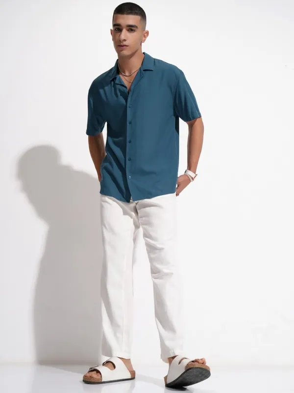 Ketch Men Teal Solid Relaxed Fit Casual Shirt