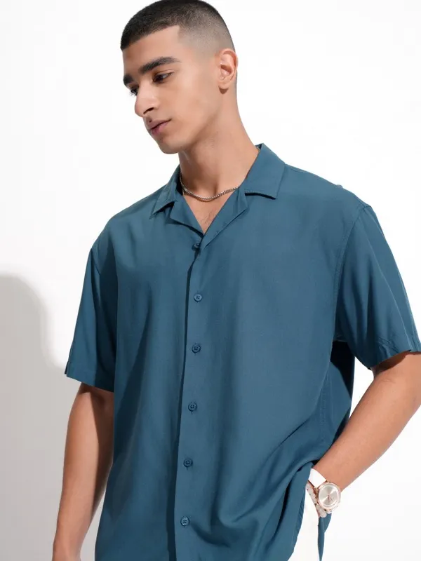 Ketch Men Teal Solid Relaxed Fit Casual Shirt