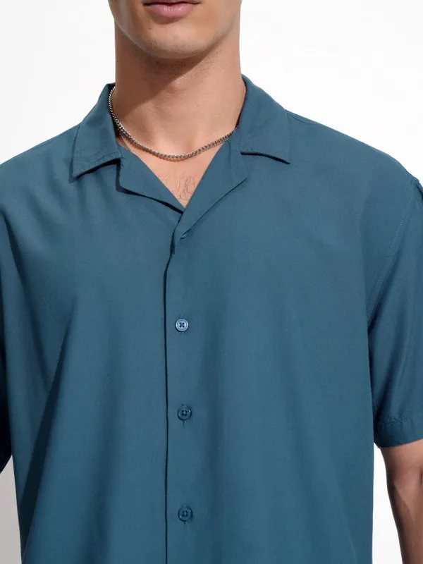 Ketch Men Teal Solid Relaxed Fit Casual Shirt