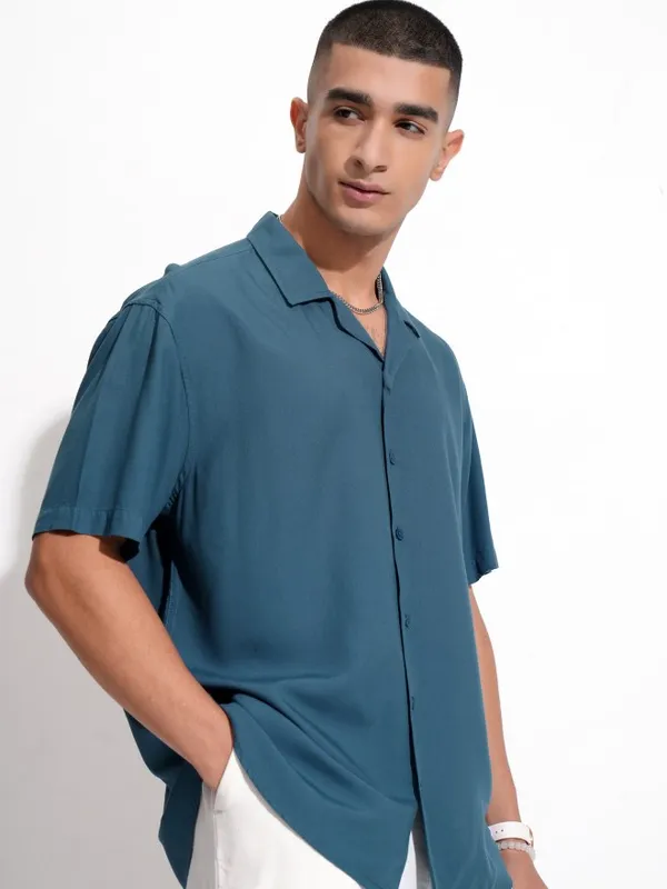 Ketch Men Teal Solid Relaxed Fit Casual Shirt