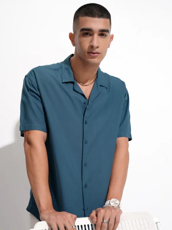 Ketch Men Teal Solid Relaxed Fit Casual Shirt