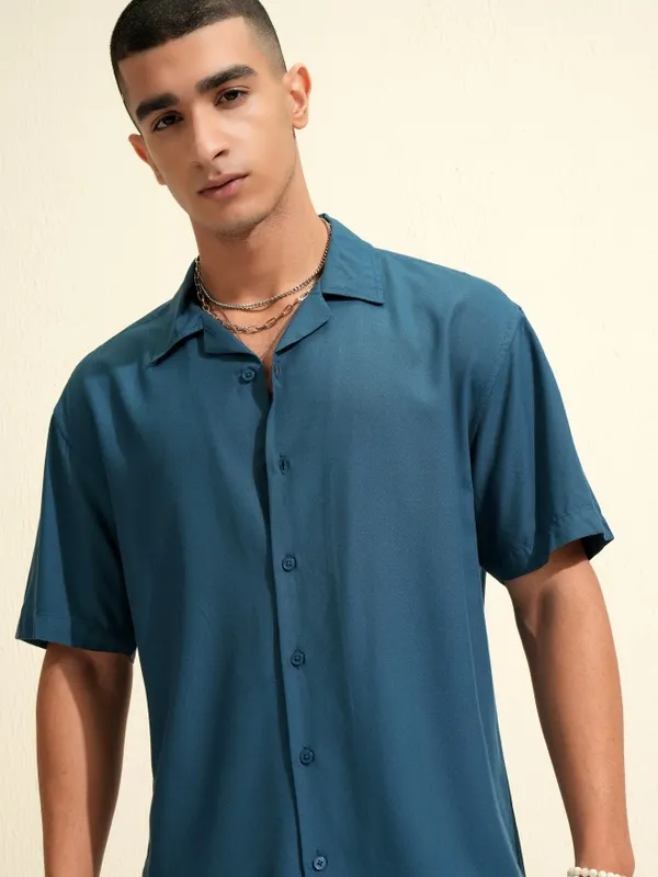 Ketch Men Teal Solid Relaxed Fit Casual Shirt