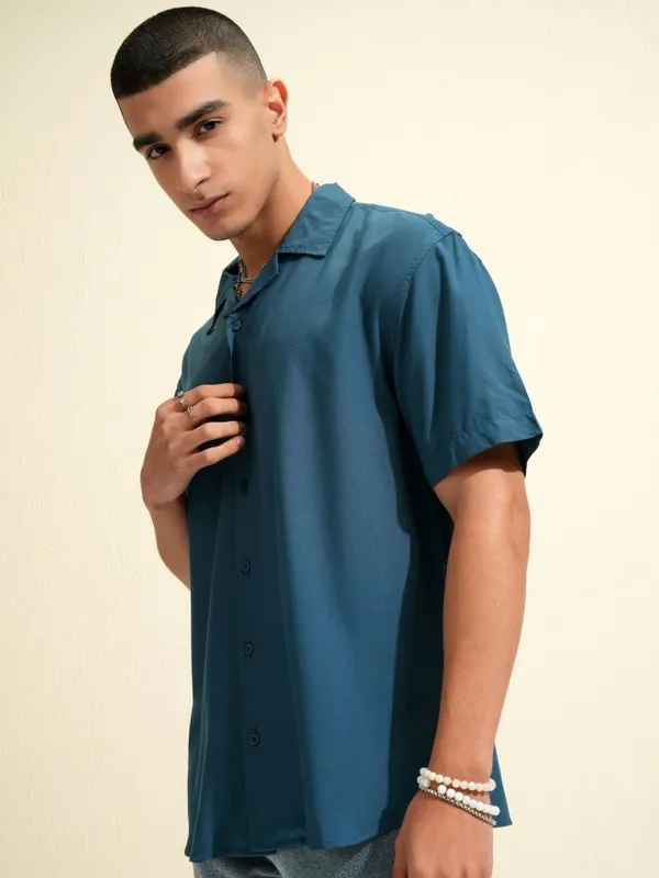 Ketch Men Teal Solid Relaxed Fit Casual Shirt