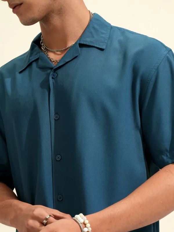 Ketch Men Teal Solid Relaxed Fit Casual Shirt