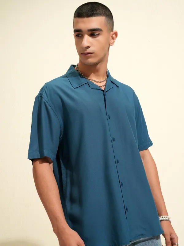 Ketch Men Teal Solid Relaxed Fit Casual Shirt