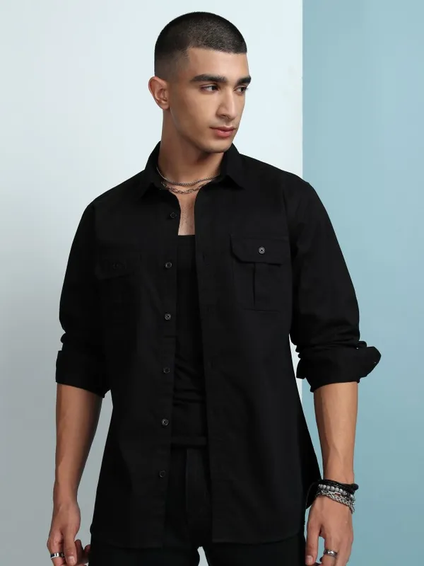 Ketch Men Black Solid Slim Fit Casual Shirt