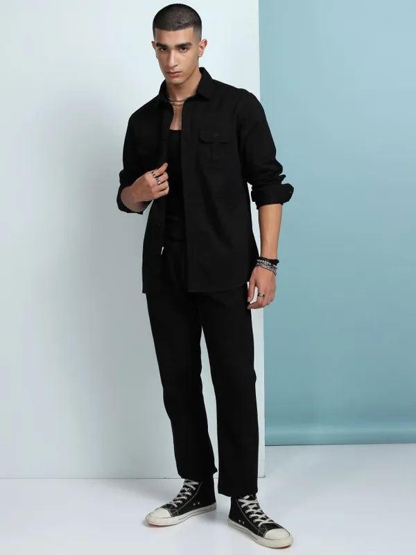 Ketch Men Black Solid Slim Fit Casual Shirt
