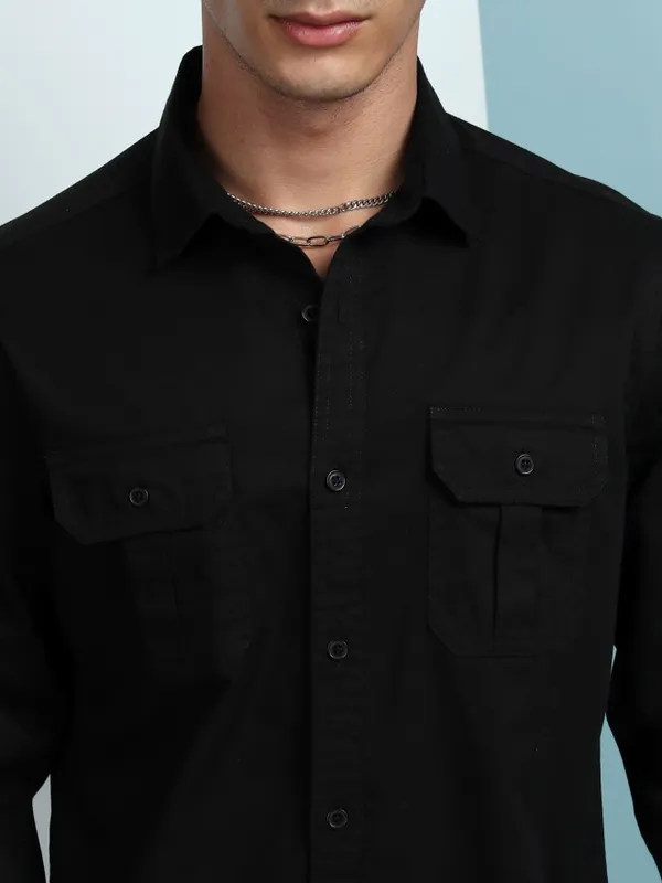 Ketch Men Black Solid Slim Fit Casual Shirt