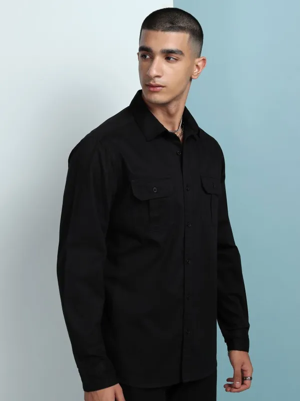 Ketch Men Black Solid Slim Fit Casual Shirt