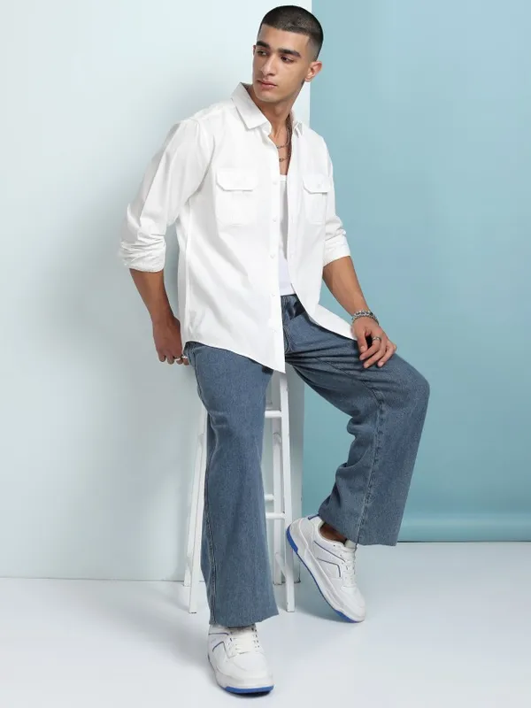 Ketch Men White Solid Slim Fit Casual Shirt